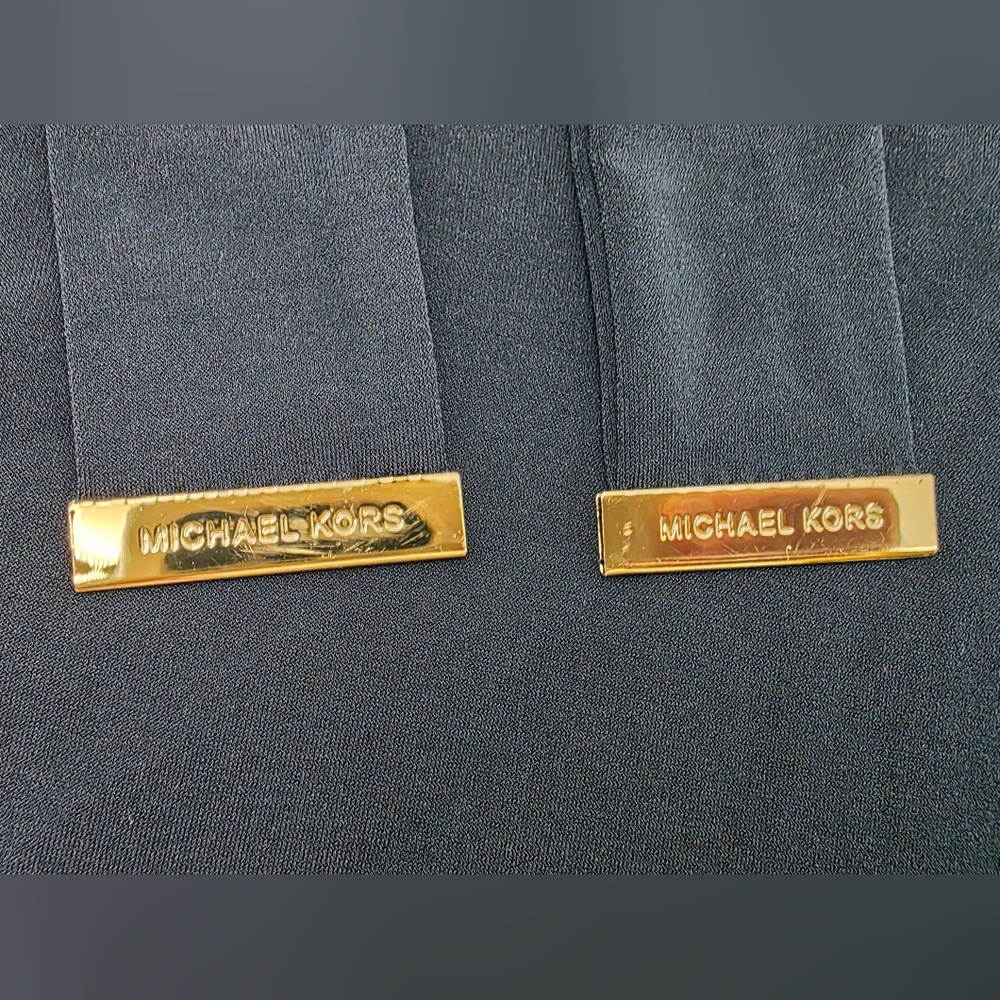 Michael Kors Navy Blue Blouse Tie Neckline Women's Small Gold-tone Hardware - Picture 5 of 7